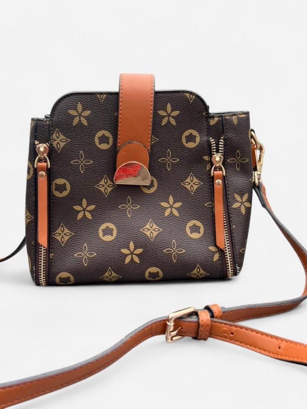 MontBlanc Brown Monogram Crossbody Bag with Tan Trim